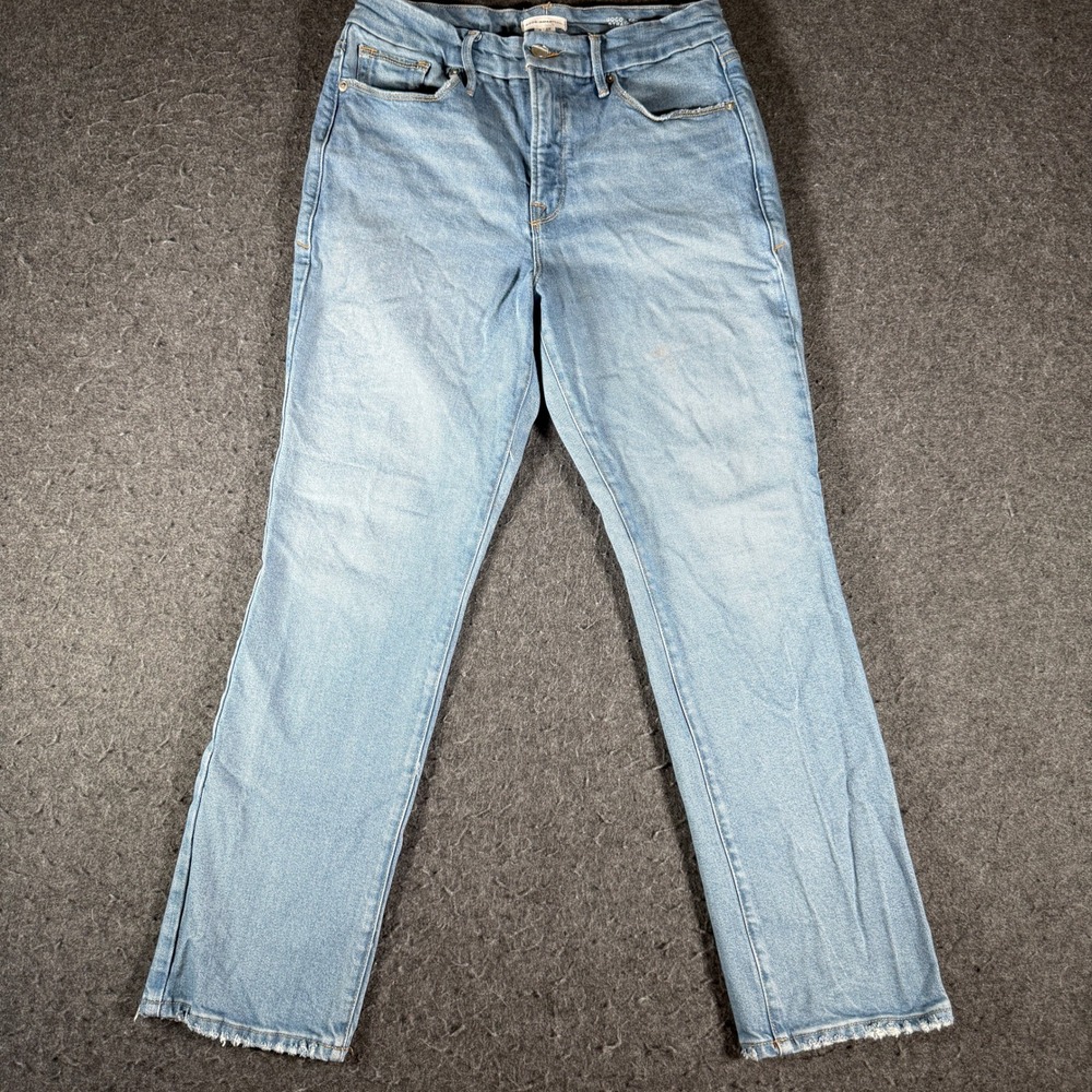 Good American Good Legs Straight Jeans Light Wash Mid Rise Size 8/29 Raw Hem